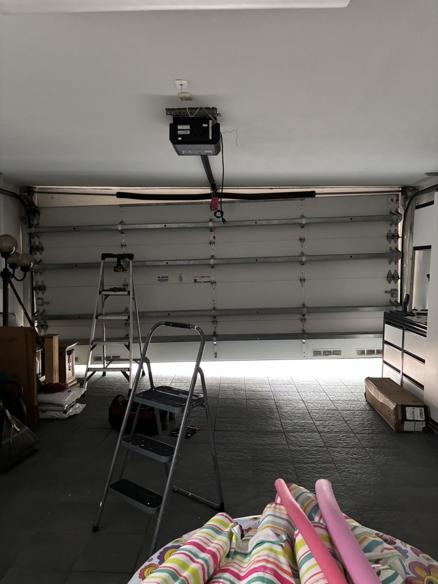 Garage door repair work in progress